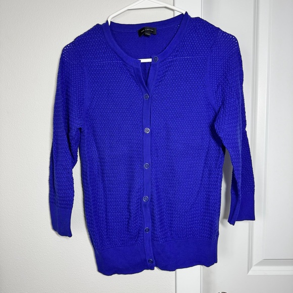The Limited Sweaters - The Limited Cardigan Size Medium Royal Blue Purple Open Knit 3/4 Sleeves Sweater